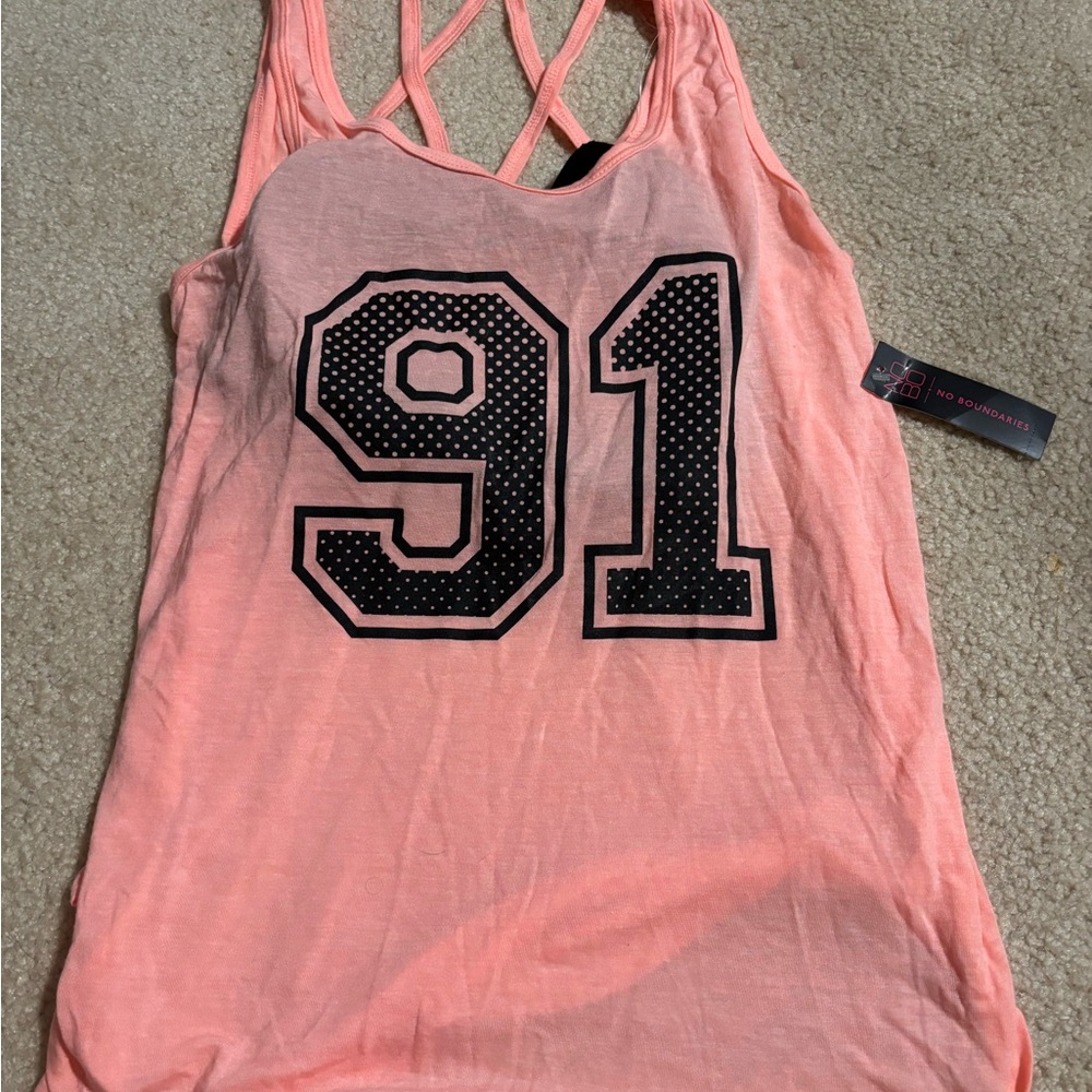 Juniors No Boundaries Coral Tank with Black Number Graphic Tank Size Medium NWT